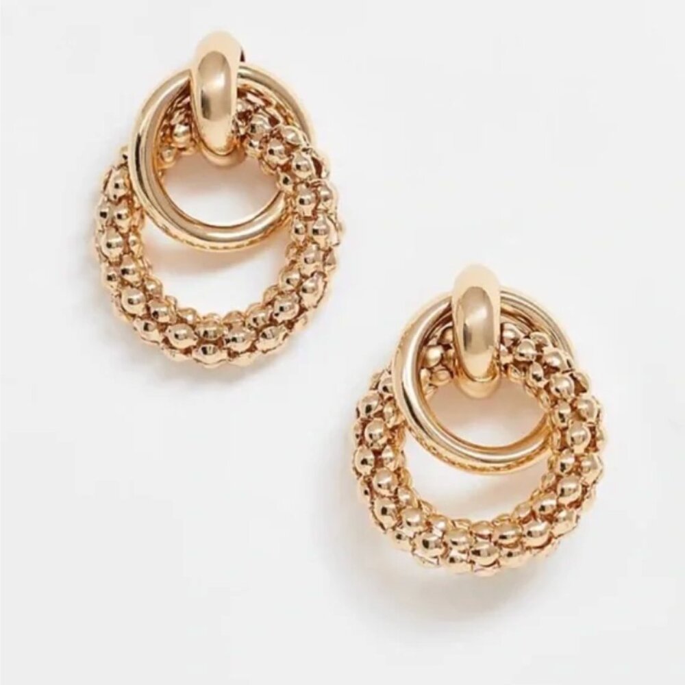 New! Anthro Gold Double Circle Knocker Earrings